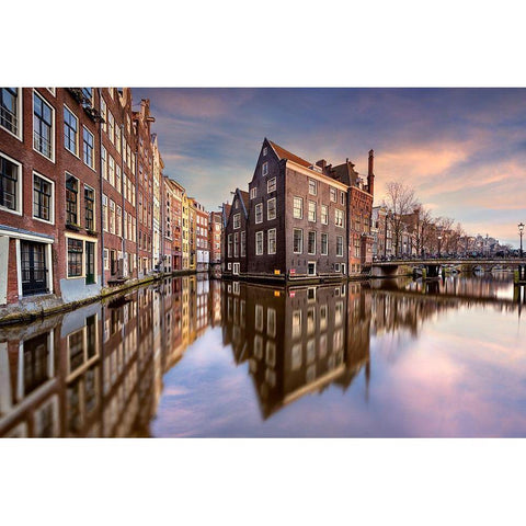 Coucher de soleil sur Amsterdam White Modern Wood Framed Art Print by Bertrande, Arnaud