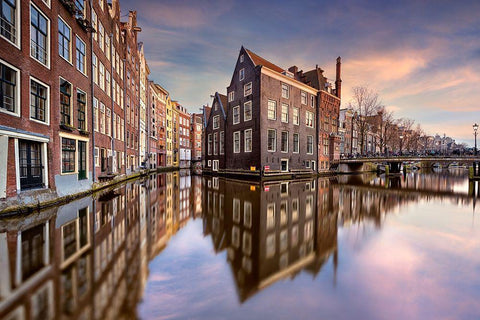 Coucher de soleil sur Amsterdam Black Ornate Wood Framed Art Print with Double Matting by Bertrande, Arnaud