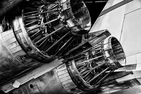 Dual Jet Engine White Modern Wood Framed Art Print with Double Matting by Ronin