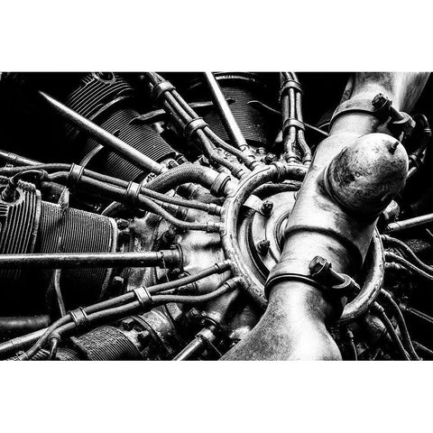 Propellor Engine close up White Modern Wood Framed Art Print by Ronin