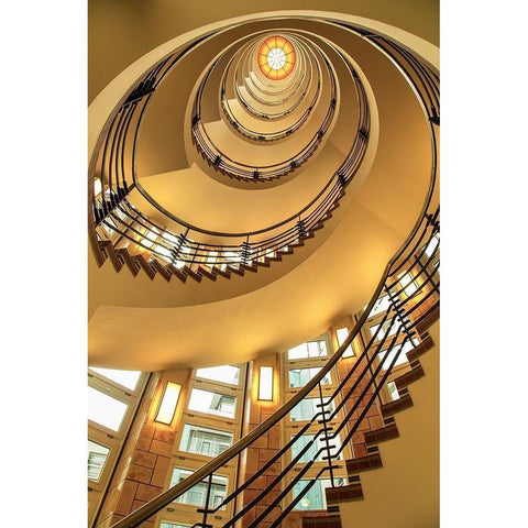 Yellow Staircase White Modern Wood Framed Art Print by Ronin