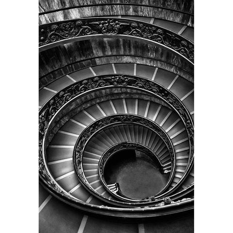 Roman Staircase black and white White Modern Wood Framed Art Print by Ronin