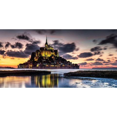 Mont Saint Michel Gold Ornate Wood Framed Art Print with Double Matting by Ronin