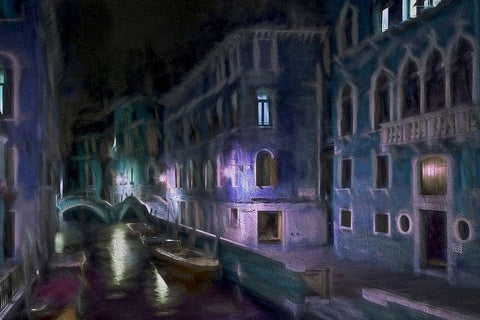 Venedig Nacht Fresko White Modern Wood Framed Art Print with Double Matting by Fischer, Rolf