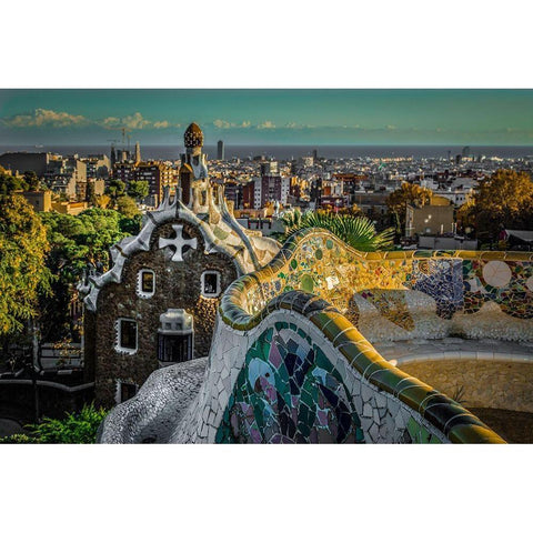 Colourful Barcelona White Modern Wood Framed Art Print by Ronin