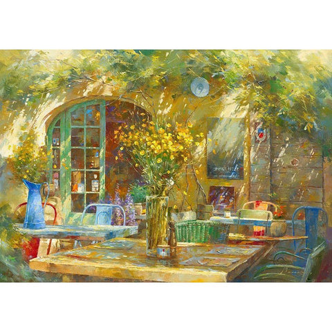 Terrasse - Le petit cafe Gold Ornate Wood Framed Art Print with Double Matting by Messely, Johan