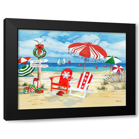 Holiday Beach Signs - Snowflakes Black Modern Wood Framed Art Print by Brent, Paul