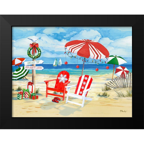 Holiday Beach Signs - Snowflakes Black Modern Wood Framed Art Print by Brent, Paul