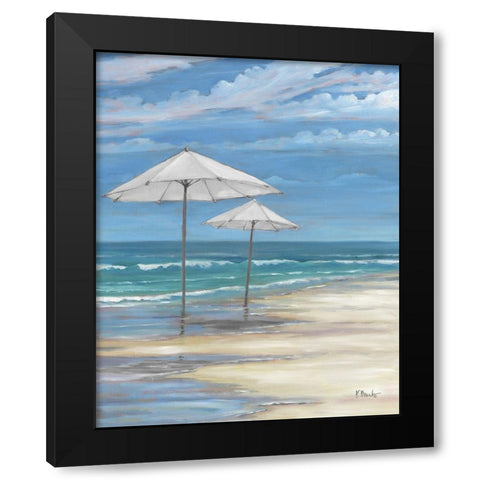 Seascape with Umbrellas - White Black Modern Wood Framed Art Print by Brent, Paul