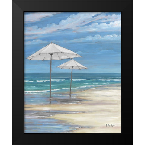 Seascape with Umbrellas - White Black Modern Wood Framed Art Print by Brent, Paul