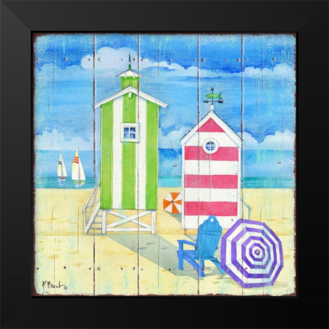 Beach Huts Square II Black Modern Wood Framed Art Print by Brent, Paul