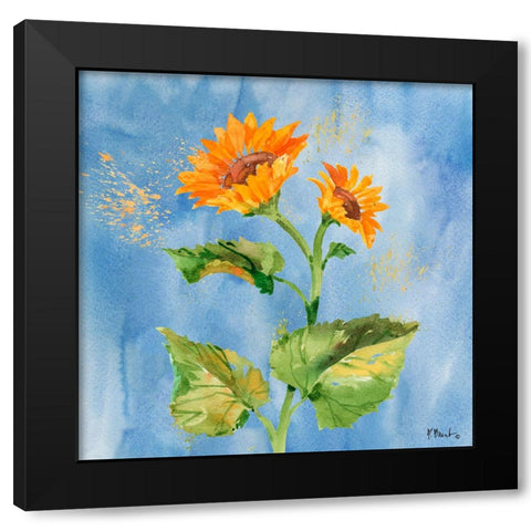 Arianna Sunflowers II - Sky Blue Black Modern Wood Framed Art Print by Brent, Paul