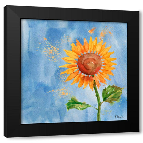 Arianna Sunflowers III - Sky Blue Black Modern Wood Framed Art Print by Brent, Paul