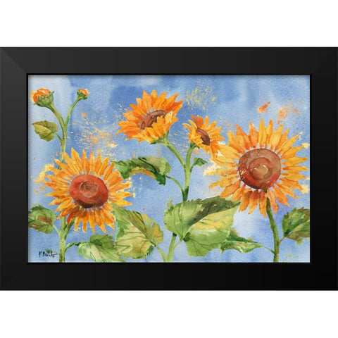 Arianna Sunflowers Horizontal - Sky Blue Black Modern Wood Framed Art Print by Brent, Paul