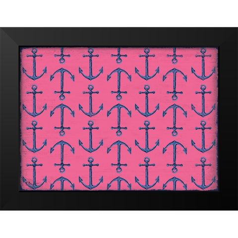 Sunny Nautical Repeat - Pink Black Modern Wood Framed Art Print by Brent, Paul