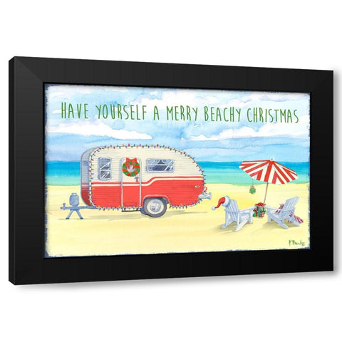 Christmas Beach Camper Black Modern Wood Framed Art Print with Double Matting by Brent, Paul