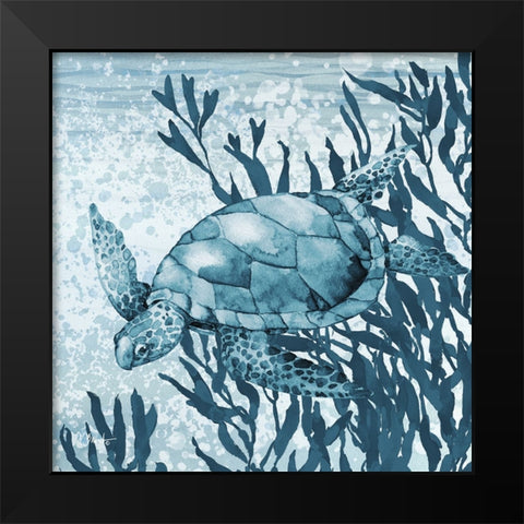 Calypso Turtles IV - Indigo Black Modern Wood Framed Art Print by Brent, Paul