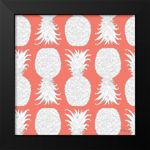 White Pineapple Repeat I - Coral Black Modern Wood Framed Art Print by Brent, Paul