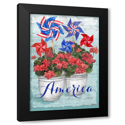 Patriotic Pinwheel - Geraniums Black Modern Wood Framed Art Print by Brent, Paul