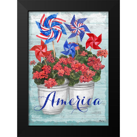 Patriotic Pinwheel - Geraniums Black Modern Wood Framed Art Print by Brent, Paul