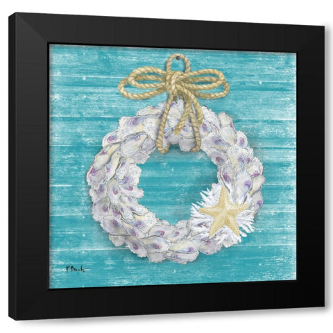 Oyster Wreath - Blue Black Modern Wood Framed Art Print by Brent, Paul