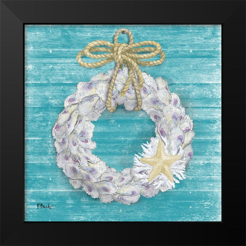 Oyster Wreath - Blue Black Modern Wood Framed Art Print by Brent, Paul
