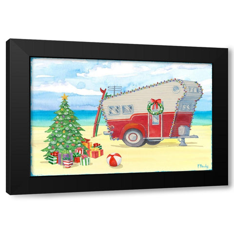 Christmas Beach Camper II Black Modern Wood Framed Art Print with Double Matting by Brent, Paul