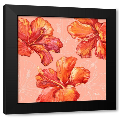 Hilo Hibiscus - Coral Black Modern Wood Framed Art Print by Brent, Paul