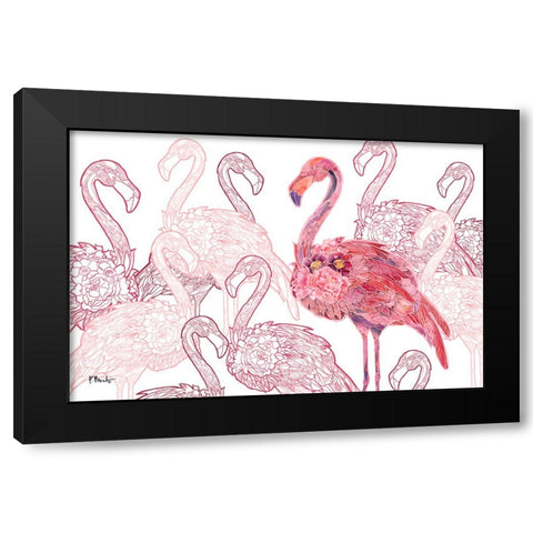 Flamingo Flock - White Black Modern Wood Framed Art Print by Brent, Paul