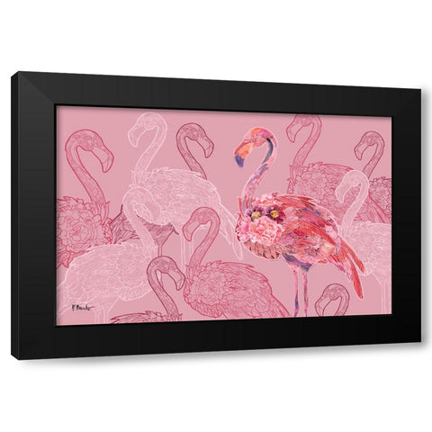 Flamingo Flock Black Modern Wood Framed Art Print by Brent, Paul