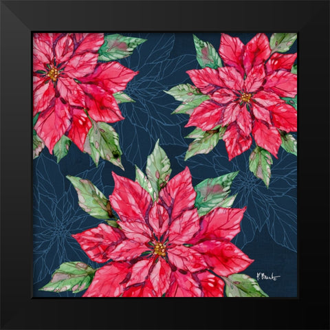Fiona Poinsettias II - Navy Black Modern Wood Framed Art Print by Brent, Paul