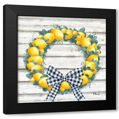 Lemon Wreath II Black Modern Wood Framed Art Print with Double Matting by Brent, Paul