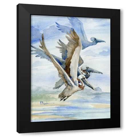 Pelicans Aloft Black Modern Wood Framed Art Print with Double Matting by Brent, Paul