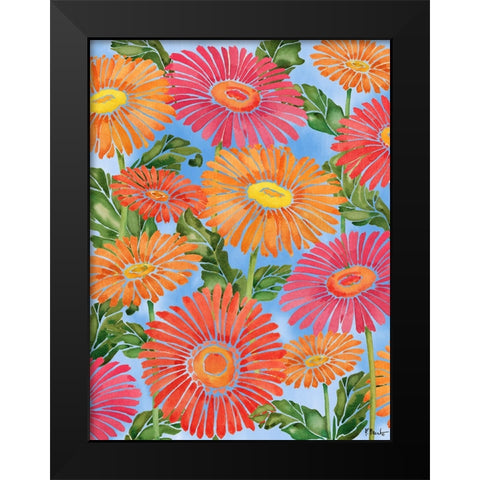 Gerber Daisy Cascade Black Modern Wood Framed Art Print by Brent, Paul