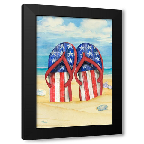 Americana Beach Flip Flops Vertical I Black Modern Wood Framed Art Print by Brent, Paul