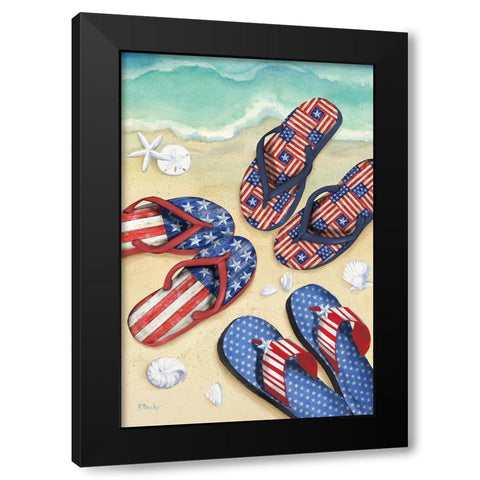 Americana Beach Flip Flops Vertical II Black Modern Wood Framed Art Print with Double Matting by Brent, Paul