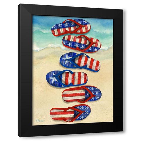 Freedom Flip Flops Vertical - Beach Black Modern Wood Framed Art Print by Brent, Paul