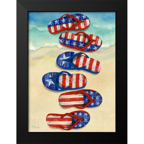 Freedom Flip Flops Vertical - Beach Black Modern Wood Framed Art Print by Brent, Paul