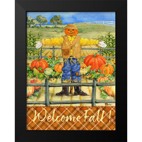Scarecrow with Pumpkins Vertical Black Modern Wood Framed Art Print by Brent, Paul