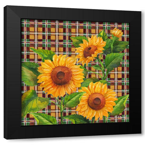 Sunflower Plaid Black Modern Wood Framed Art Print by Brent, Paul