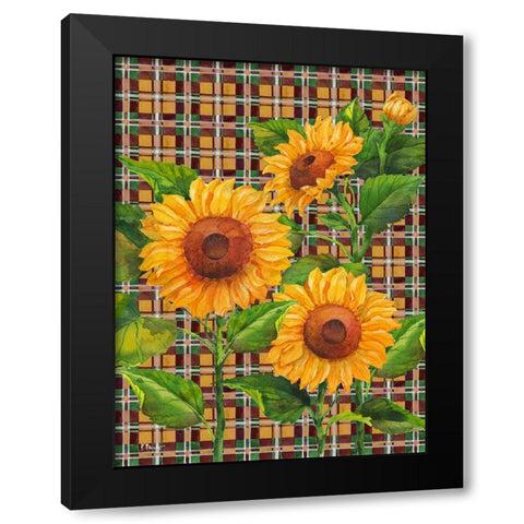 Sunflower Plaid Vertical Black Modern Wood Framed Art Print by Brent, Paul