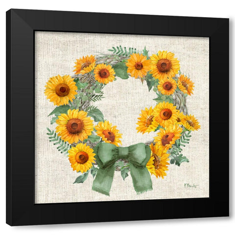 Sage Sunflowers Wreath Black Modern Wood Framed Art Print by Brent, Paul