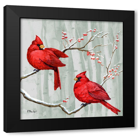 Snowy Cardinals II Black Modern Wood Framed Art Print by Brent, Paul