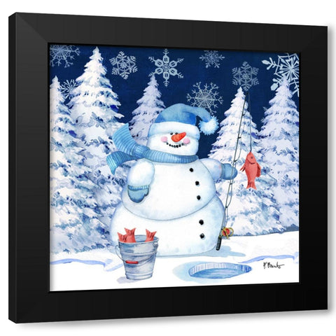 Icy Snowman III - Navy Black Modern Wood Framed Art Print with Double Matting by Brent, Paul