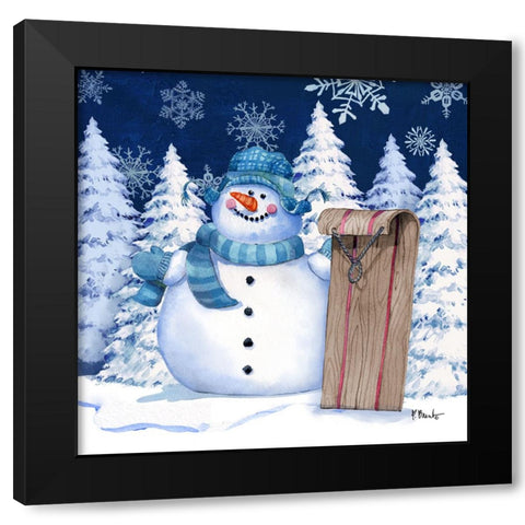 Icy Snowman IV - Navy Black Modern Wood Framed Art Print with Double Matting by Brent, Paul
