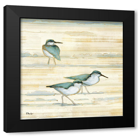 Oceanside Sandpipers I - Golden Black Modern Wood Framed Art Print by Brent, Paul