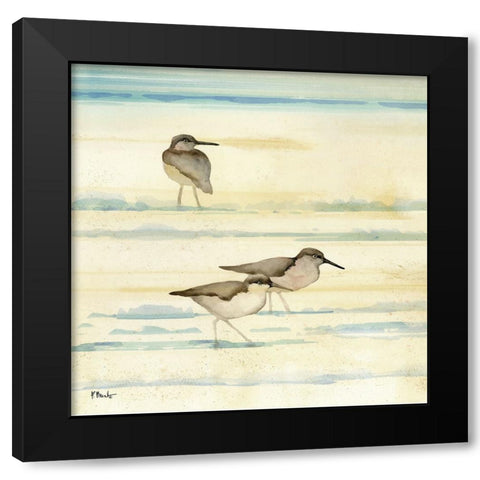 Oceanside Sandpipers I Black Modern Wood Framed Art Print by Brent, Paul