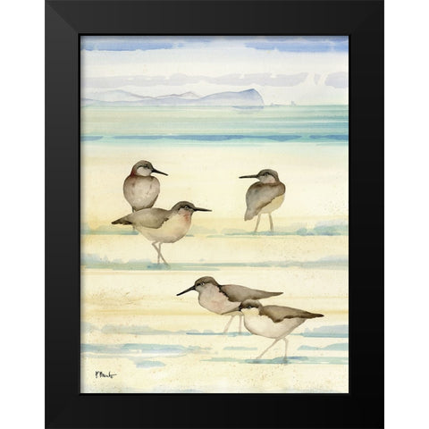 Oceanside Sandpipers Vertical Black Modern Wood Framed Art Print by Brent, Paul