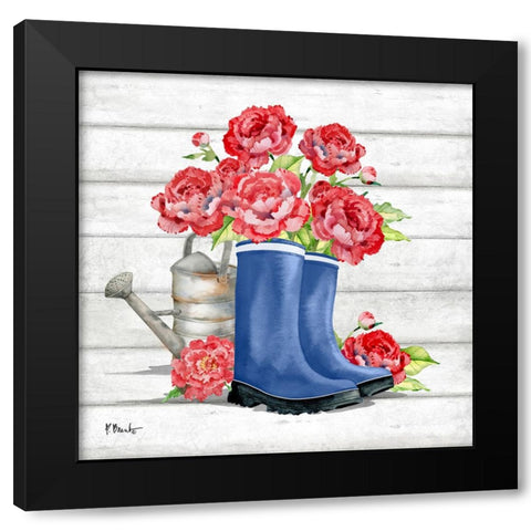 Floral Rain Boots I Black Modern Wood Framed Art Print with Double Matting by Brent, Paul