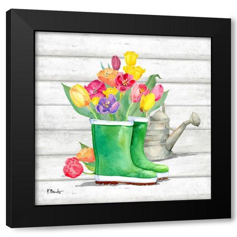 Floral Rain Boots III Black Modern Wood Framed Art Print with Double Matting by Brent, Paul